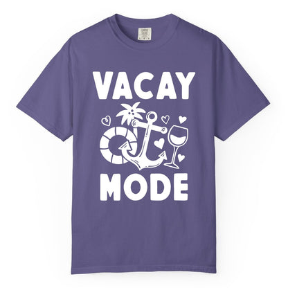 Vacay Mode Shirt - Cruise Vacation Top for Summer Getaways (Comfort Color) in Grape - Vacay Mode Cruise Shirt - Anchor Palm Wine Lifebuoy Tropical Art Tee