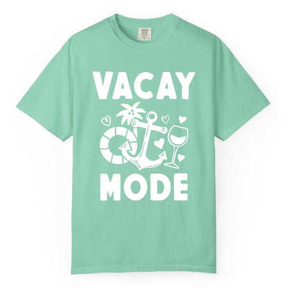 Vacay Mode Shirt - Cruise Vacation Top for Summer Getaways (Comfort Color) in Island Reef - Vacay Mode Cruise Shirt - Anchor Palm Wine Lifebuoy Tropical Art Tee