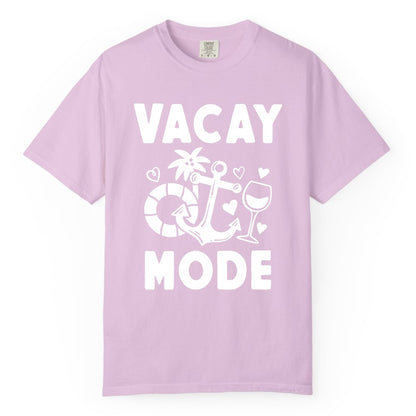 Vacay Mode Shirt - Cruise Vacation Top for Summer Getaways (Comfort Color) in Orchid - Vacay Mode Cruise Shirt - Anchor Palm Wine Lifebuoy Tropical Art Tee