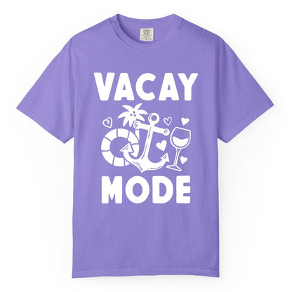 Vacay Mode Shirt - Cruise Vacation Top for Summer Getaways (Comfort Color) in Violet - Vacay Mode Cruise Shirt - Anchor Palm Wine Lifebuoy Tropical Art Tee