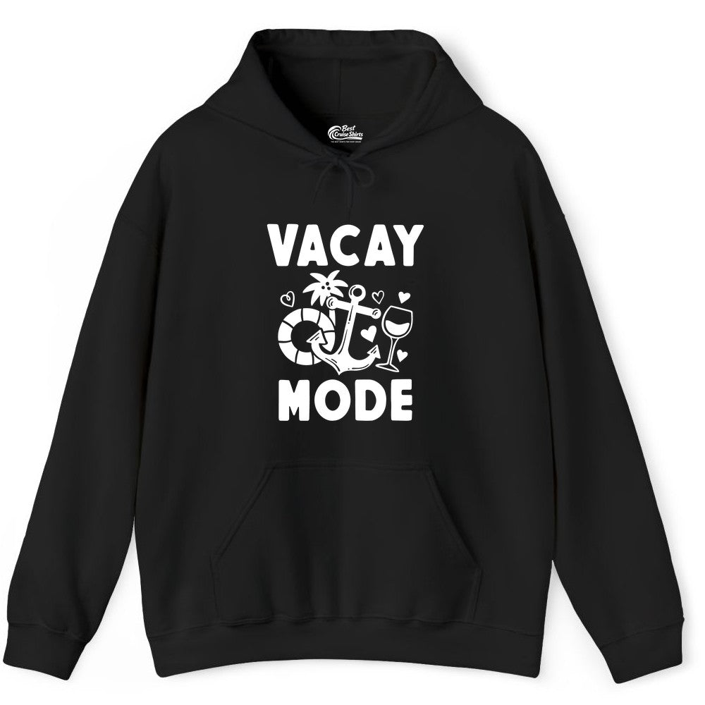 Vacay Mode Shirt - Cruise Vacation Top for Summer Getaways (Hoodie) in Black - Vacay Mode Cruise Shirt - Anchor Palm Wine Lifebuoy Tropical Art Tee
