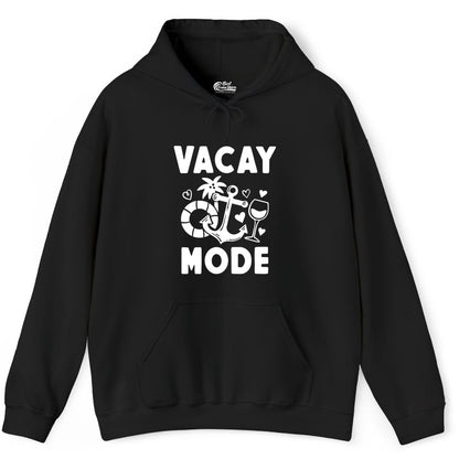 Vacay Mode Shirt - Cruise Vacation Top for Summer Getaways (Hoodie) in Black - Vacay Mode Cruise Shirt - Anchor Palm Wine Lifebuoy Tropical Art Tee