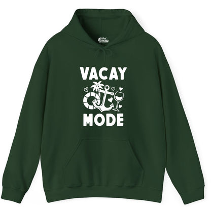 Vacay Mode Shirt - Cruise Vacation Top for Summer Getaways (Hoodie) in Forest Green - Vacay Mode Cruise Shirt - Anchor Palm Wine Lifebuoy Tropical Art Tee