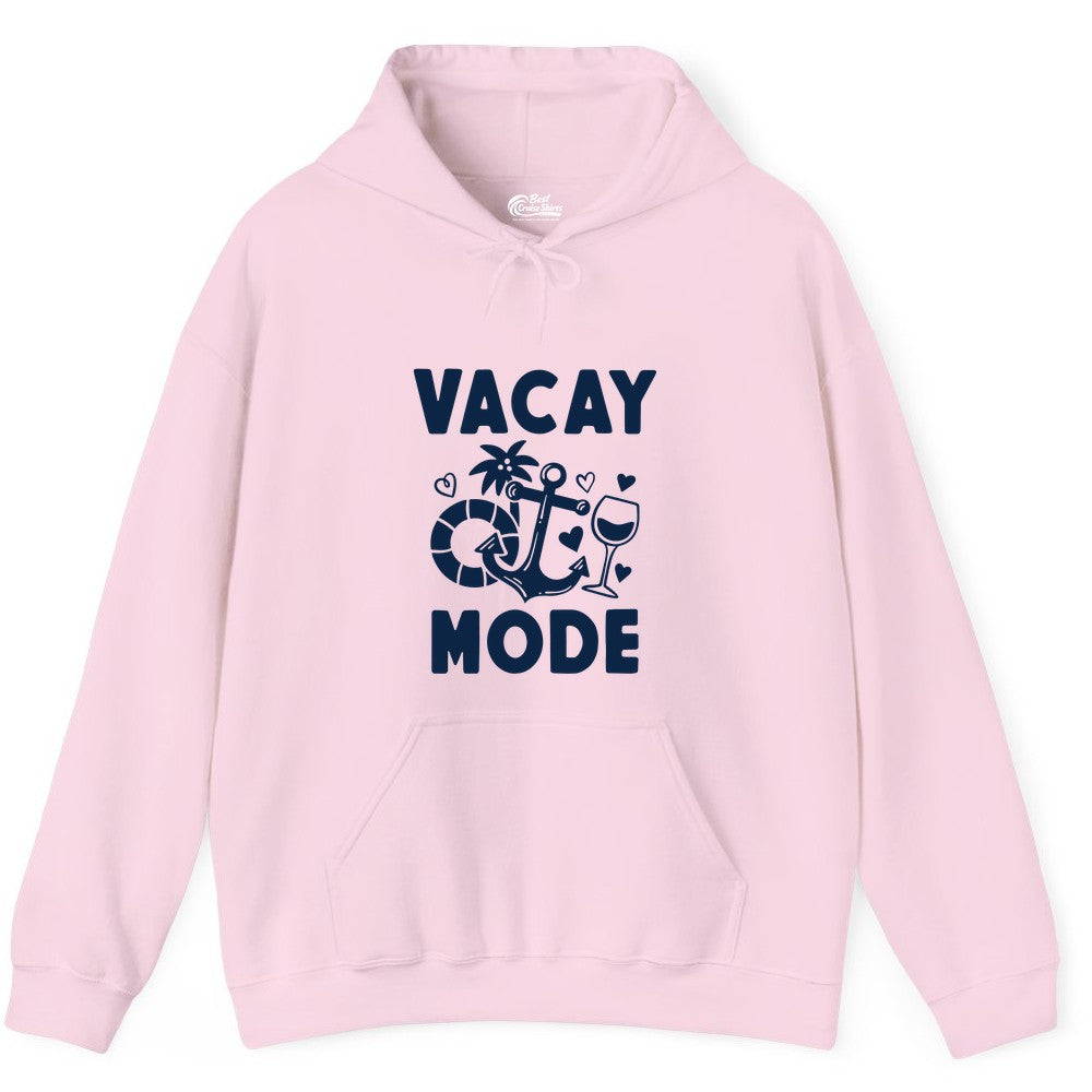 Vacay Mode Shirt - Cruise Vacation Top for Summer Getaways (Hoodie) in Light Pink - Vacay Mode Cruise Shirt - Anchor Palm Wine Lifebuoy Tropical Art Tee