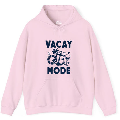 Vacay Mode Shirt - Cruise Vacation Top for Summer Getaways (Hoodie) in Light Pink - Vacay Mode Cruise Shirt - Anchor Palm Wine Lifebuoy Tropical Art Tee