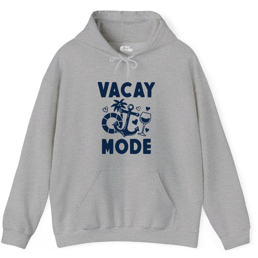 Vacay Mode Shirt - Cruise Vacation Top for Summer Getaways (Hoodie) in Sport Grey - Vacay Mode Cruise Shirt - Anchor Palm Wine Lifebuoy Tropical Art Tee