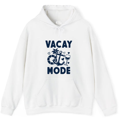 Vacay Mode Shirt - Cruise Vacation Top for Summer Getaways (Hoodie) in White - Vacay Mode Cruise Shirt - Anchor Palm Wine Lifebuoy Tropical Art Tee