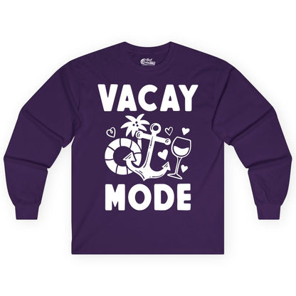 Vacay Mode Shirt - Cruise Vacation Top for Summer Getaways (Long Sleeve) in Purple - Vacay Mode Cruise Shirt - Anchor Palm Wine Lifebuoy Tropical Art Tee