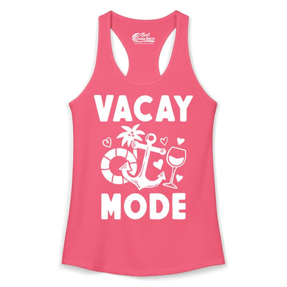 Vacay Mode Shirt - Cruise Vacation Top for Summer Getaways (Ladies Tank) in Hot Pink - Vacay Mode Cruise Shirt - Anchor Palm Wine Lifebuoy Tropical Art Tee