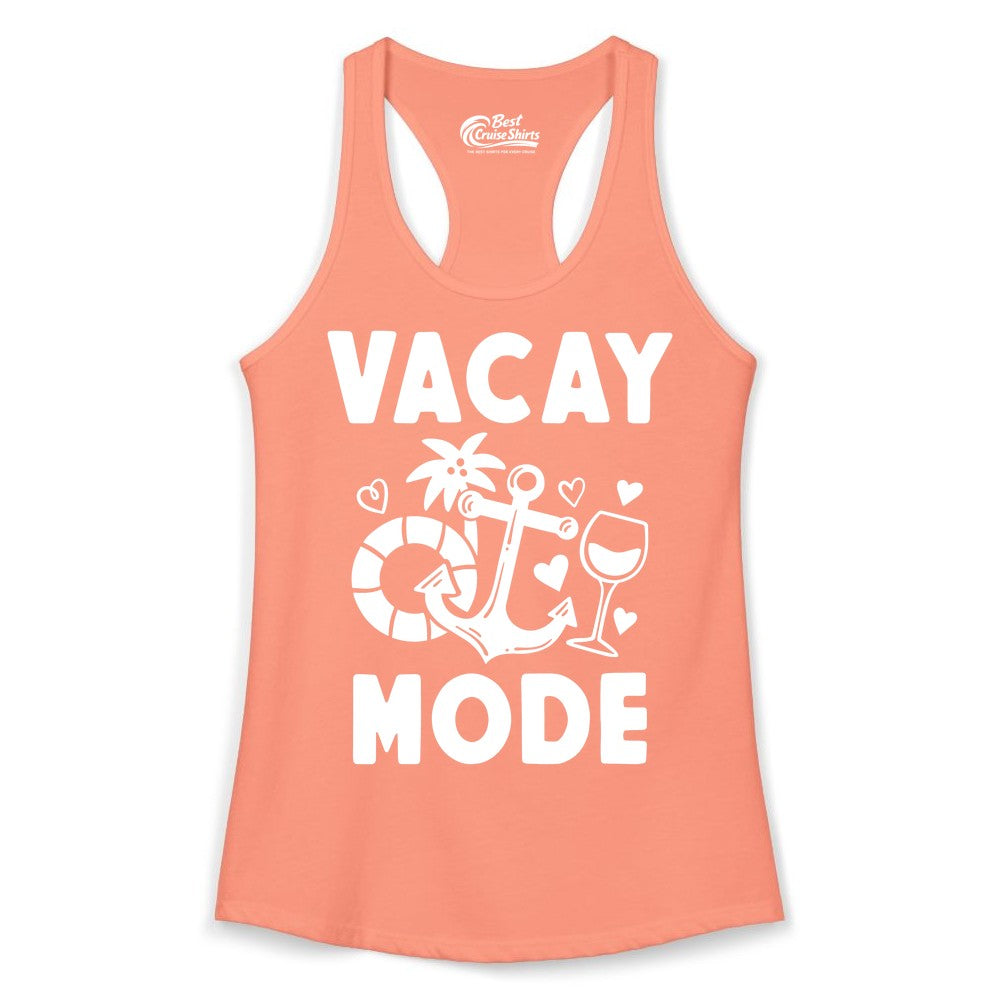 Vacay Mode Shirt - Cruise Vacation Top for Summer Getaways (Ladies Tank) in Solid Light Orange - Vacay Mode Cruise Shirt - Anchor Palm Wine Lifebuoy Tropical Art Tee