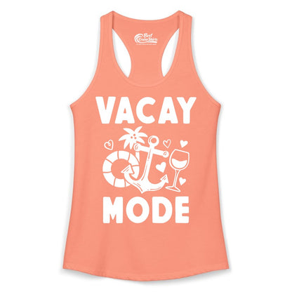 Vacay Mode Shirt - Cruise Vacation Top for Summer Getaways (Ladies Tank) in Solid Light Orange - Vacay Mode Cruise Shirt - Anchor Palm Wine Lifebuoy Tropical Art Tee