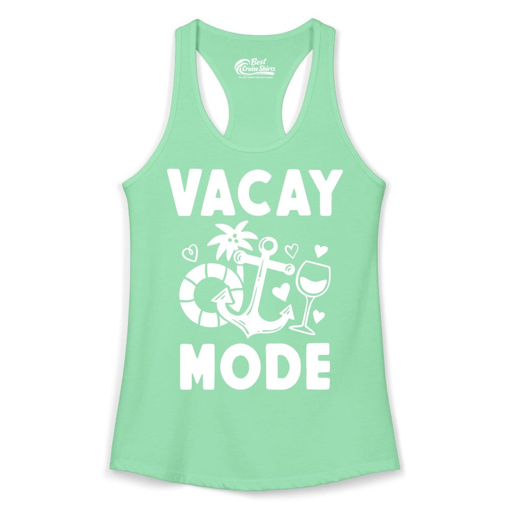 Vacay Mode Shirt - Cruise Vacation Top for Summer Getaways (Ladies Tank) in Solid Mint - Vacay Mode Cruise Shirt - Anchor Palm Wine Lifebuoy Tropical Art Tee