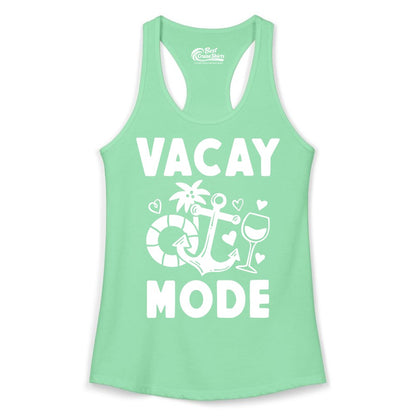 Vacay Mode Shirt - Cruise Vacation Top for Summer Getaways (Ladies Tank) in Solid Mint - Vacay Mode Cruise Shirt - Anchor Palm Wine Lifebuoy Tropical Art Tee