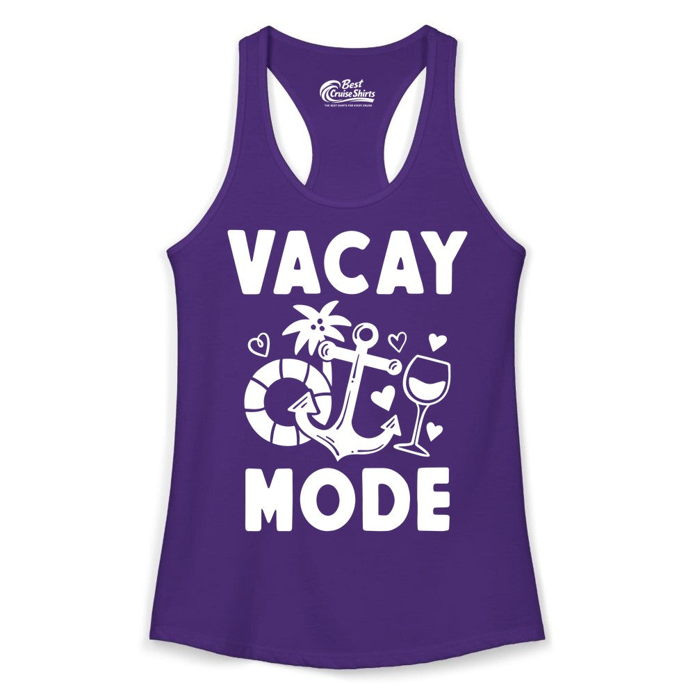 Vacay Mode Shirt - Cruise Vacation Top for Summer Getaways (Ladies Tank) in Solid Purple Rush - Vacay Mode Cruise Shirt - Anchor Palm Wine Lifebuoy Tropical Art Tee