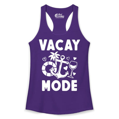 Vacay Mode Shirt - Cruise Vacation Top for Summer Getaways (Ladies Tank) in Solid Purple Rush - Vacay Mode Cruise Shirt - Anchor Palm Wine Lifebuoy Tropical Art Tee