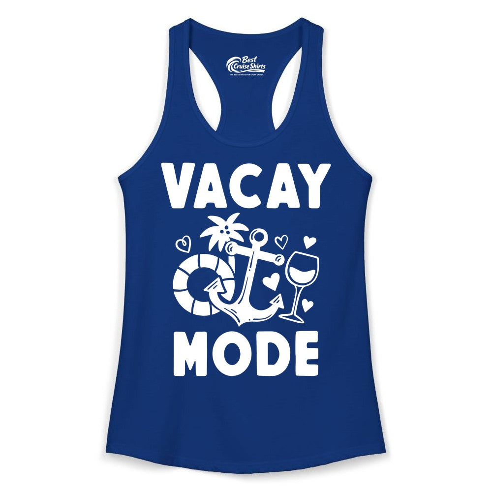 Vacay Mode Shirt - Cruise Vacation Top for Summer Getaways (Ladies Tank) in Solid Royal - Vacay Mode Cruise Shirt - Anchor Palm Wine Lifebuoy Tropical Art Tee