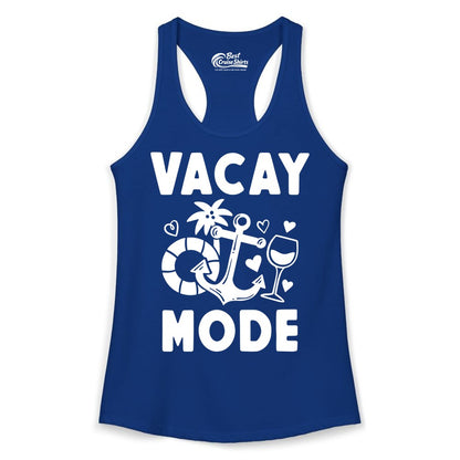 Vacay Mode Shirt - Cruise Vacation Top for Summer Getaways (Ladies Tank) in Solid Royal - Vacay Mode Cruise Shirt - Anchor Palm Wine Lifebuoy Tropical Art Tee
