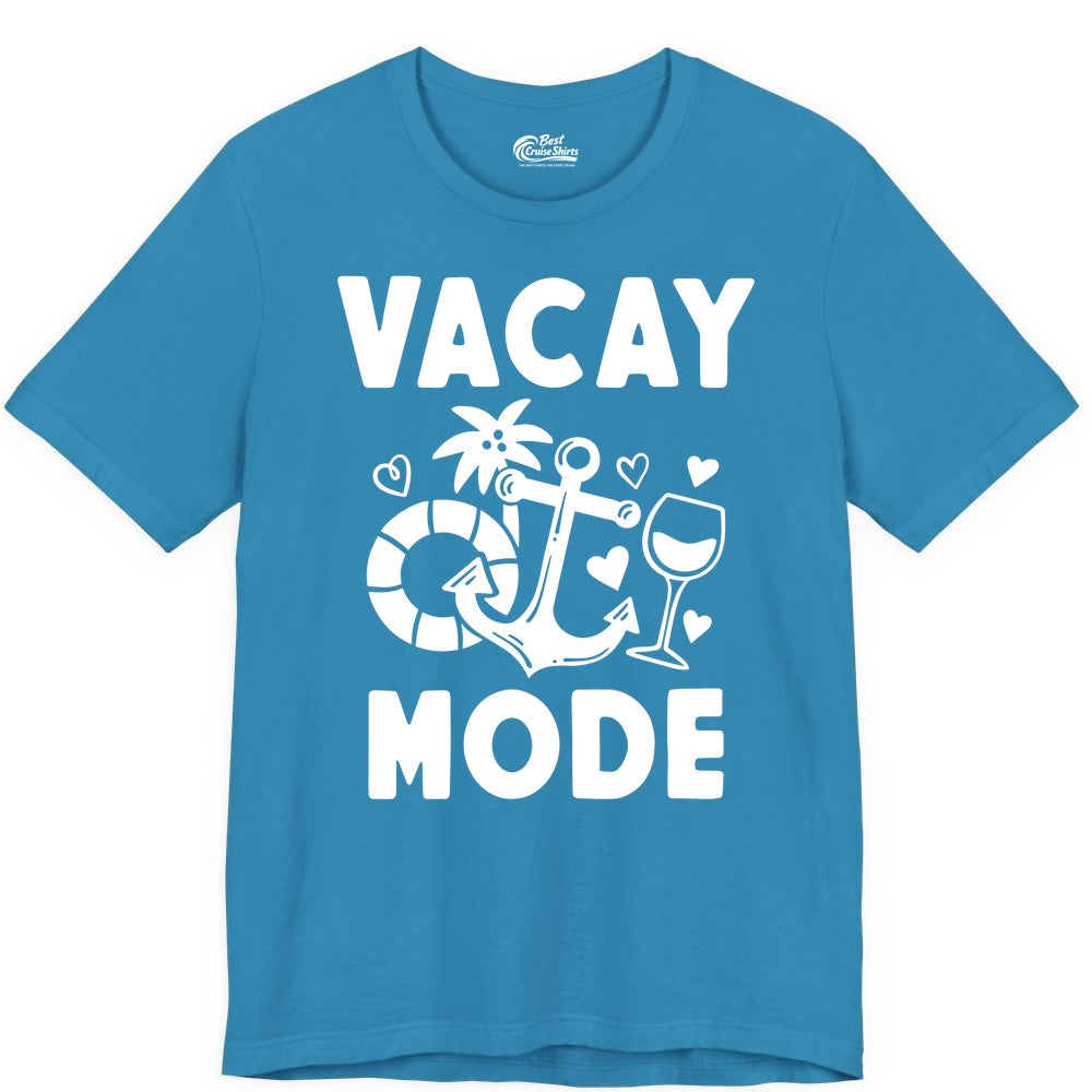Vacay Mode Shirt - Cruise Vacation Top for Summer Getaways (Premium Tee) in Aqua - Vacay Mode Cruise Shirt - Anchor Palm Wine Lifebuoy Tropical Art Tee