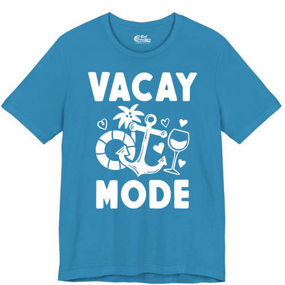 Vacay Mode Shirt - Cruise Vacation Top for Summer Getaways (Premium Tee) in Aqua - Vacay Mode Cruise Shirt - Anchor Palm Wine Lifebuoy Tropical Art Tee
