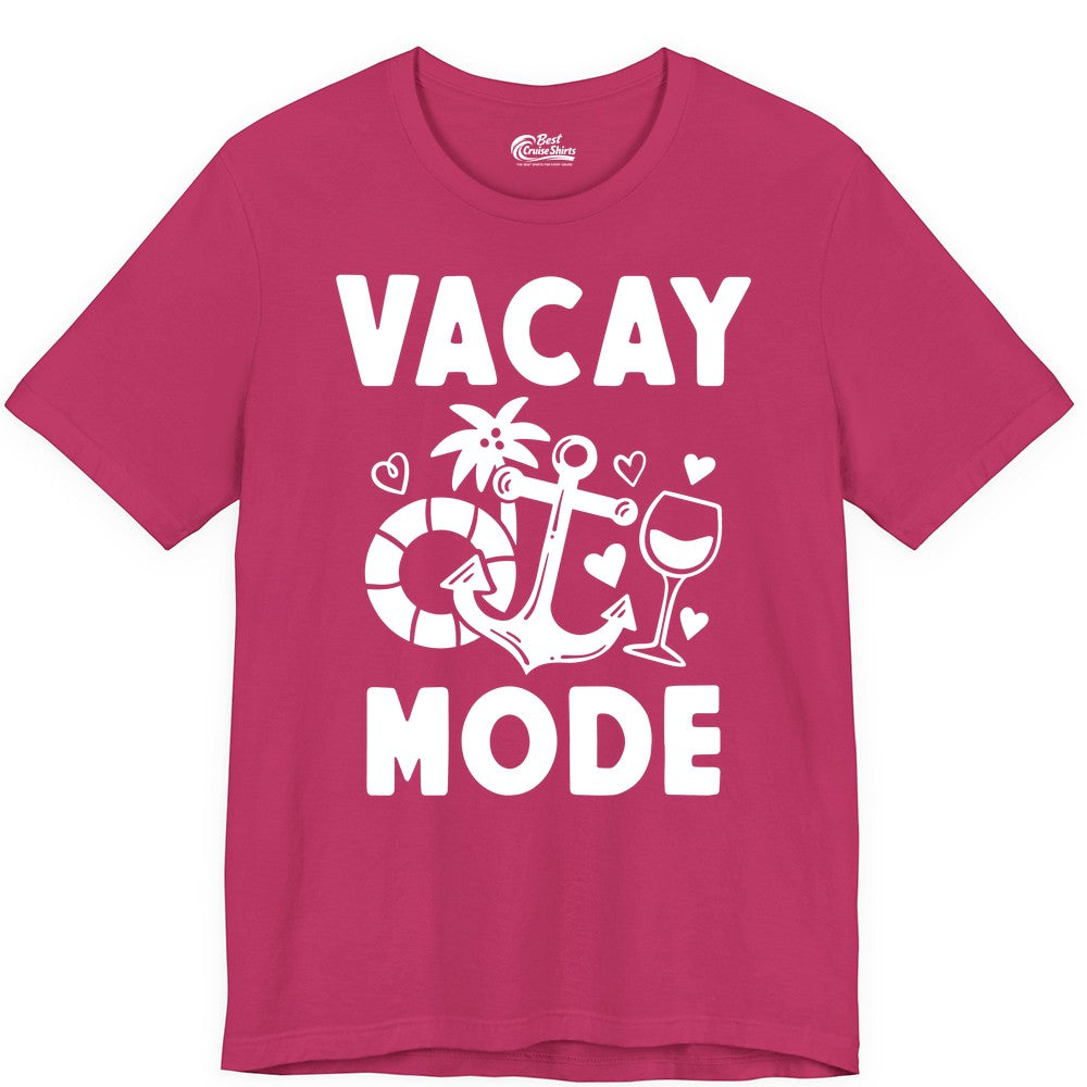 Vacay Mode Shirt - Cruise Vacation Top for Summer Getaways (Premium Tee) in Berry - Vacay Mode Cruise Shirt - Anchor Palm Wine Lifebuoy Tropical Art Tee