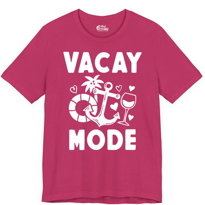 Vacay Mode Shirt - Cruise Vacation Top for Summer Getaways (Premium Tee) in Berry - Vacay Mode Cruise Shirt - Anchor Palm Wine Lifebuoy Tropical Art Tee
