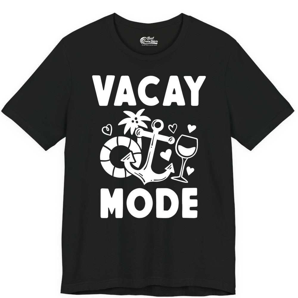 Vacay Mode Shirt - Cruise Vacation Top for Summer Getaways (Premium Tee) in Black - Vacay Mode Cruise Shirt - Anchor Palm Wine Lifebuoy Tropical Art Tee