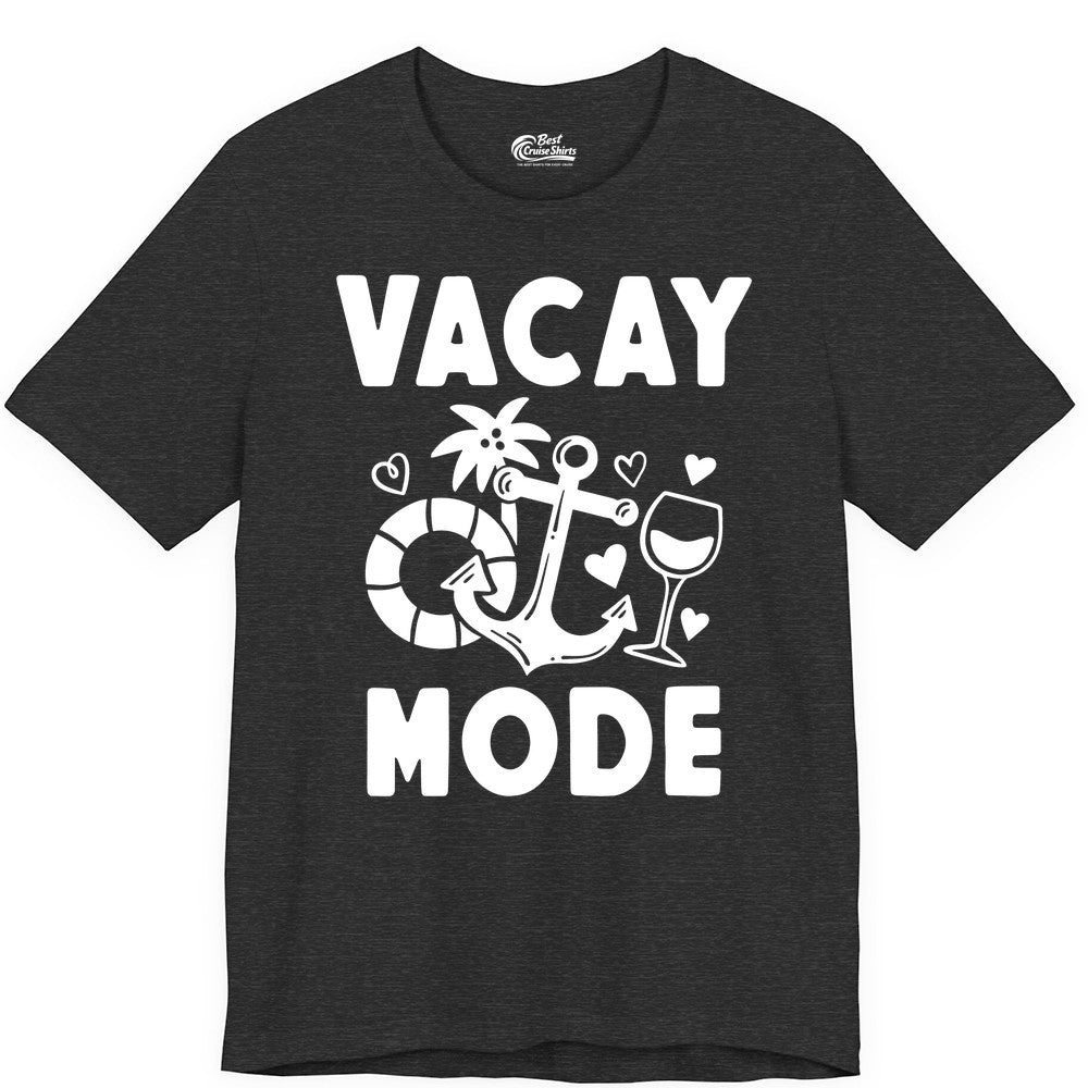 Vacay Mode Shirt - Cruise Vacation Top for Summer Getaways (Premium Tee) in Dark Grey Heather - Vacay Mode Cruise Shirt - Anchor Palm Wine Lifebuoy Tropical Art Tee