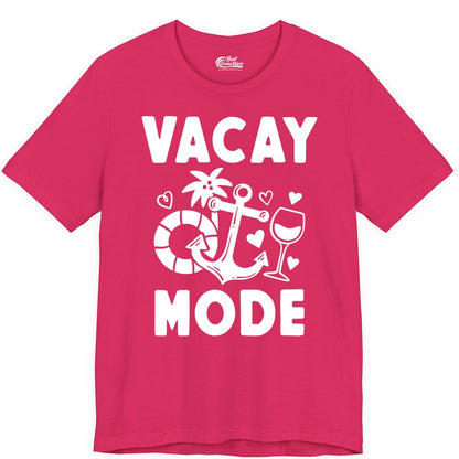Vacay Mode Shirt - Cruise Vacation Top for Summer Getaways (Premium Tee) in Fuchsia - Vacay Mode Cruise Shirt - Anchor Palm Wine Lifebuoy Tropical Art Tee