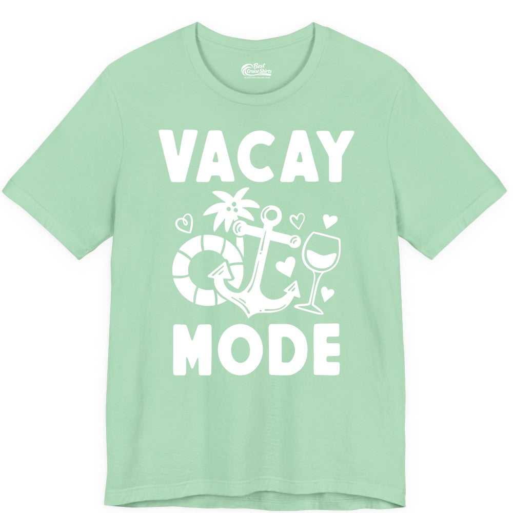 Vacay Mode Shirt - Cruise Vacation Top for Summer Getaways (Premium Tee) in Mint - Vacay Mode Cruise Shirt - Anchor Palm Wine Lifebuoy Tropical Art Tee