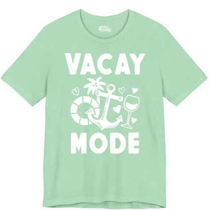 Vacay Mode Shirt - Cruise Vacation Top for Summer Getaways (Premium Tee) in Mint - Vacay Mode Cruise Shirt - Anchor Palm Wine Lifebuoy Tropical Art Tee
