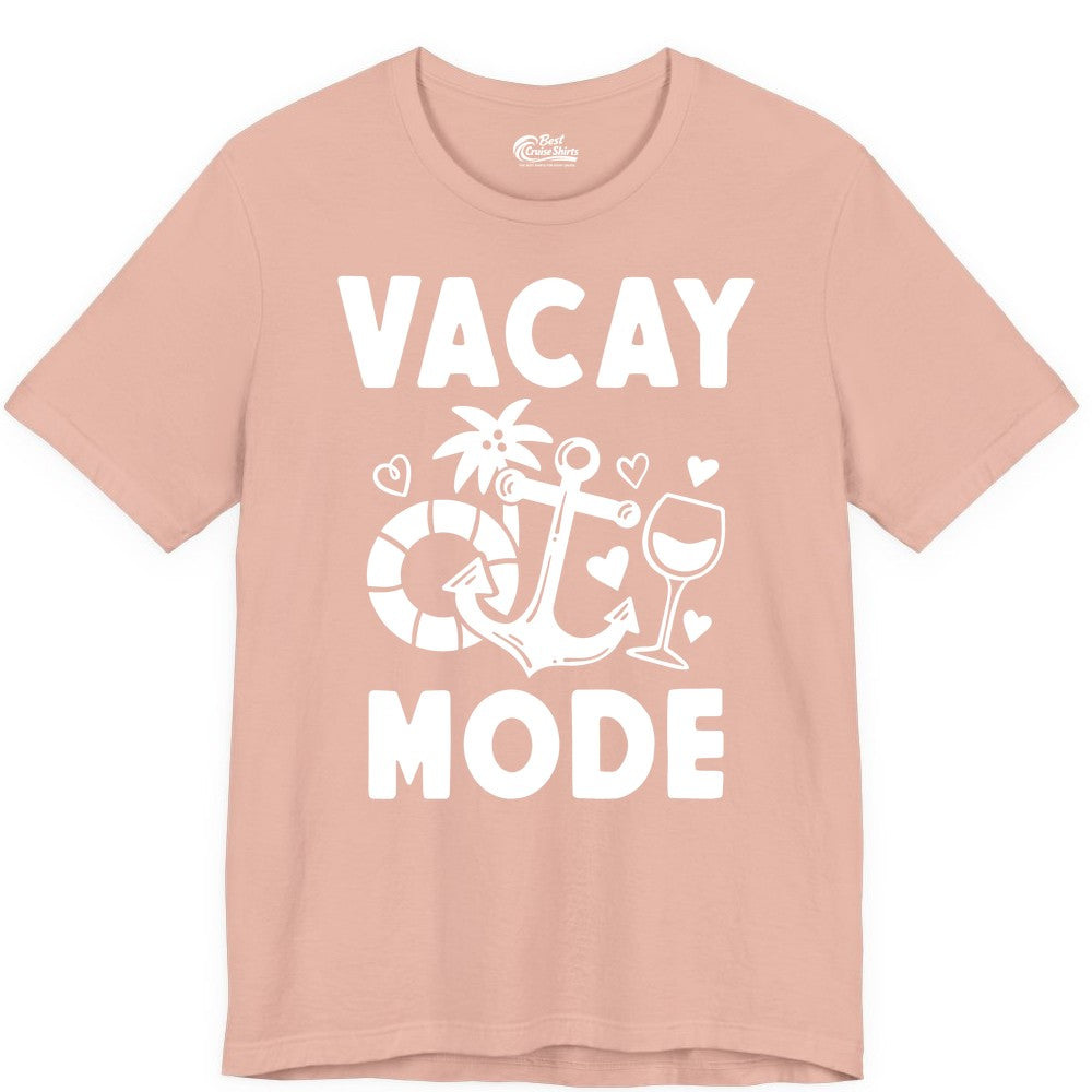 Vacay Mode Shirt - Cruise Vacation Top for Summer Getaways (Premium Tee) in Peach - Vacay Mode Cruise Shirt - Anchor Palm Wine Lifebuoy Tropical Art Tee