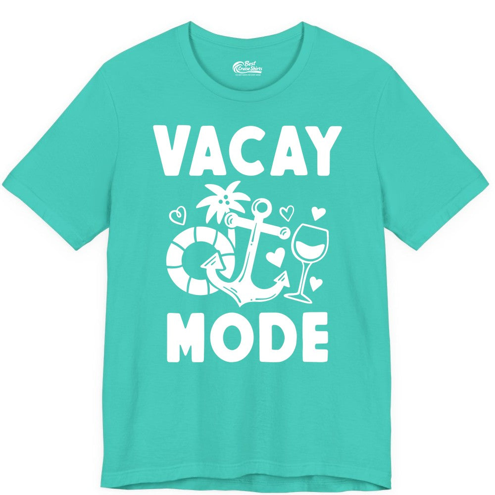 Vacay Mode Shirt - Cruise Vacation Top for Summer Getaways (Premium Tee) in Teal - Vacay Mode Cruise Shirt - Anchor Palm Wine Lifebuoy Tropical Art Tee