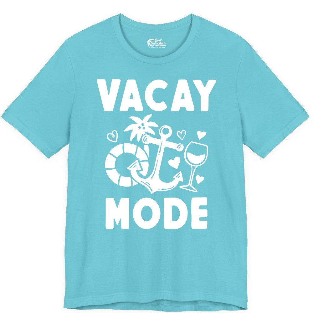 Vacay Mode Shirt - Cruise Vacation Top for Summer Getaways (Premium Tee) in Turquoise - Vacay Mode Cruise Shirt - Anchor Palm Wine Lifebuoy Tropical Art Tee