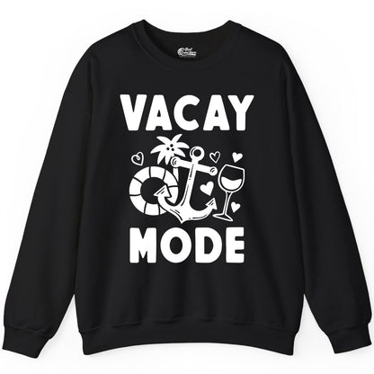 Vacay Mode Shirt - Cruise Vacation Top for Summer Getaways (Sweatshirt) in Black - Vacay Mode Cruise Shirt - Anchor Palm Wine Lifebuoy Tropical Art Tee