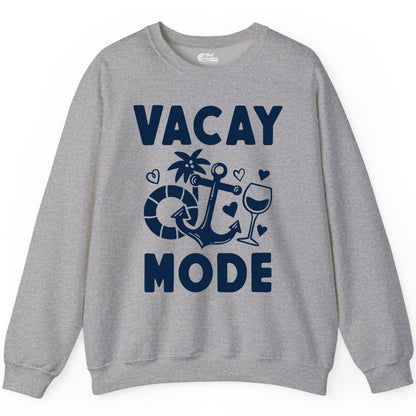 Vacay Mode Shirt - Cruise Vacation Top for Summer Getaways (Sweatshirt) in Sport Grey - Vacay Mode Cruise Shirt - Anchor Palm Wine Lifebuoy Tropical Art Tee