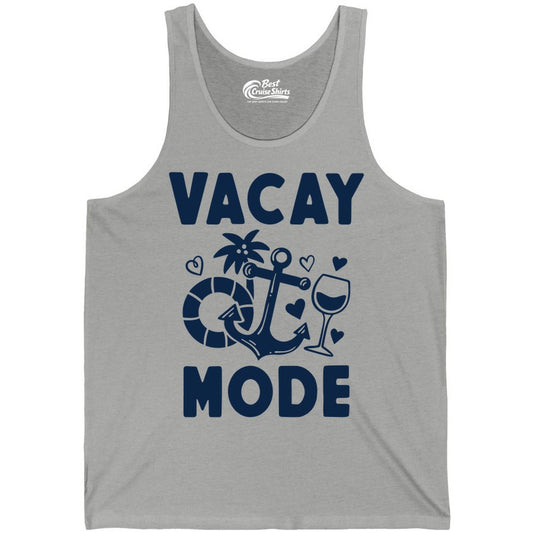 Vacay Mode Shirt - Cruise Vacation Top for Summer Getaways (Tank Top) in Athletic Heather - Vacay Mode Cruise Shirt - Anchor Palm Wine Lifebuoy Tropical Art Tee
