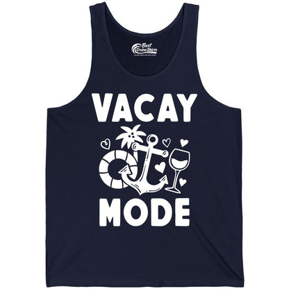 Vacay Mode Shirt - Cruise Vacation Top for Summer Getaways (Tank Top) in Navy - Vacay Mode Cruise Shirt - Anchor Palm Wine Lifebuoy Tropical Art Tee