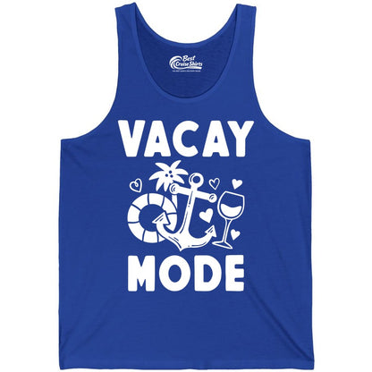 Vacay Mode Shirt - Cruise Vacation Top for Summer Getaways (Tank Top) in True Royal - Vacay Mode Cruise Shirt - Anchor Palm Wine Lifebuoy Tropical Art Tee