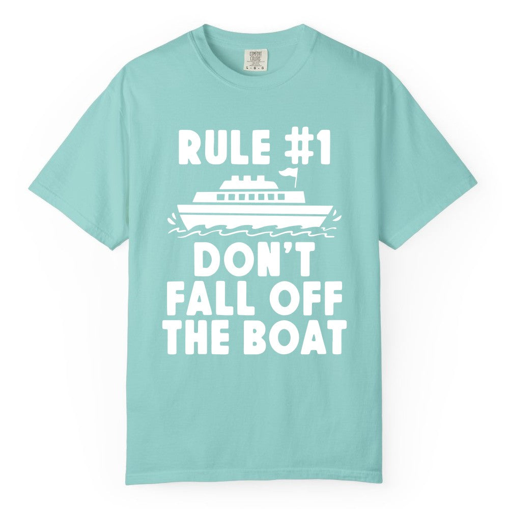 Funny Cruise Shirt - Humorous Cruise Rule Tee for Vacation Trips (Comfort Color) in Chalky Mint - Rule Number One Don’t Fall Off The Boat Funny Cruise Shirt