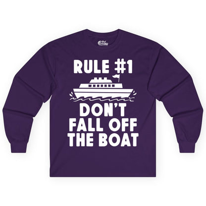 Funny Cruise Shirt - Humorous Cruise Rule Tee for Vacation Trips (Long Sleeve) in Purple - Rule Number One Don’t Fall Off The Boat Funny Cruise Shirt