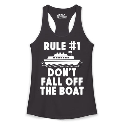 Funny Cruise Shirt - Humorous Cruise Rule Tee for Vacation Trips (Ladies Tank) in Black - Rule Number One Don’t Fall Off The Boat Funny Cruise Shirt