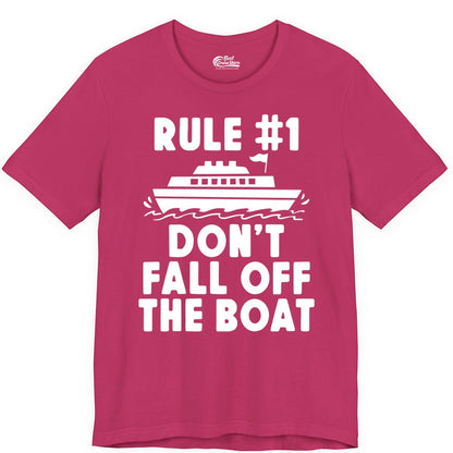 Funny Cruise Shirt - Humorous Cruise Rule Tee for Vacation Trips (Premium Tee) in Berry - Rule Number One Don’t Fall Off The Boat Funny Cruise Shirt
