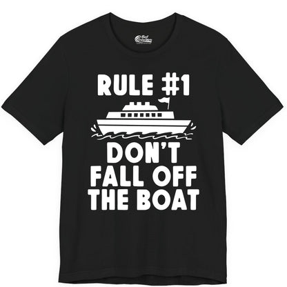 Funny Cruise Shirt - Humorous Cruise Rule Tee for Vacation Trips (Premium Tee) in Black - Rule Number One Don’t Fall Off The Boat Funny Cruise Shirt
