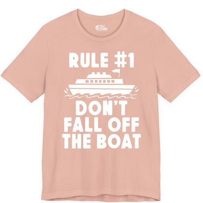 Funny Cruise Shirt - Humorous Cruise Rule Tee for Vacation Trips (Premium Tee) in Peach - Rule Number One Don’t Fall Off The Boat Funny Cruise Shirt