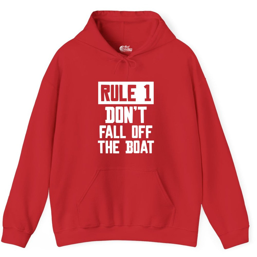 Funny Boat Shirt - Boating Humor Apparel for Cruise and Summer (Hoodie) in Red - Rule 1 Dont Fall Off The Boat Funny Boating Humor Distressed Shirt