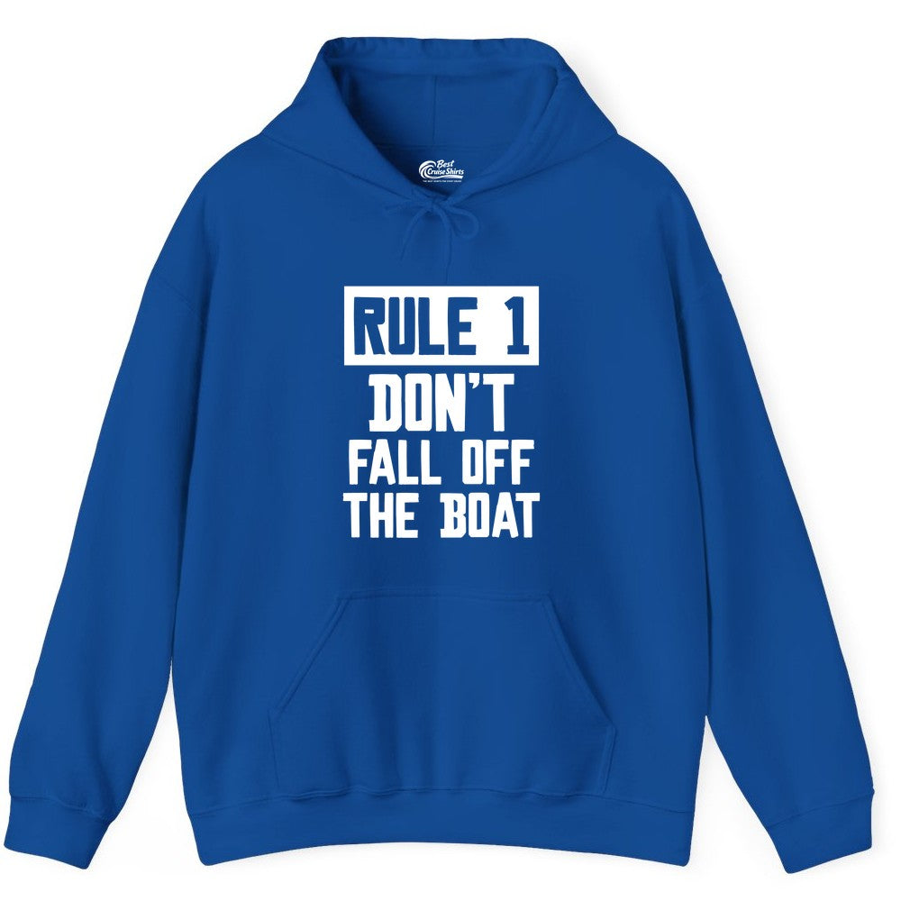 Funny Boat Shirt - Boating Humor Apparel for Cruise and Summer (Hoodie) in Royal - Rule 1 Dont Fall Off The Boat Funny Boating Humor Distressed Shirt