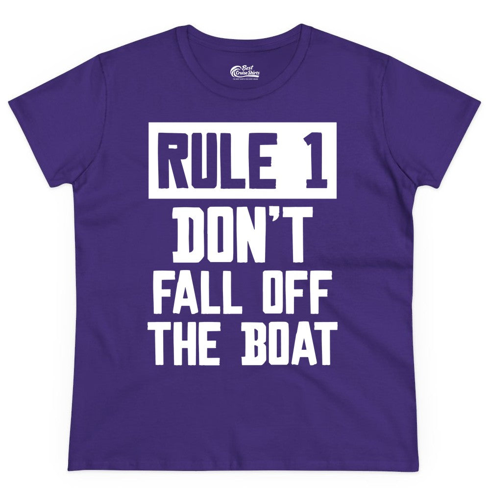 Funny Boat Shirt - Boating Humor Apparel for Cruise and Summer (Ladies Tee) in Purple - Rule 1 Dont Fall Off The Boat Funny Boating Humor Distressed Shirt
