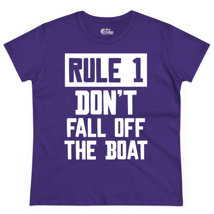 Funny Boat Shirt - Boating Humor Apparel for Cruise and Summer (Ladies Tee) in Purple - Rule 1 Dont Fall Off The Boat Funny Boating Humor Distressed Shirt