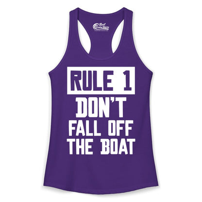 Funny Boat Shirt - Boating Humor Apparel for Cruise and Summer (Ladies Tank) in Solid Purple Rush - Rule 1 Dont Fall Off The Boat Funny Boating Humor Distressed Shirt