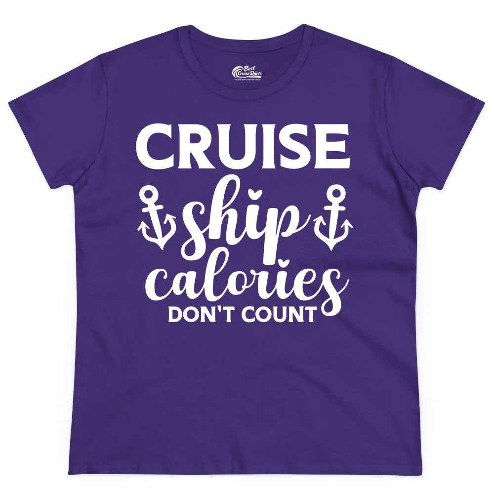 Cruise Ship Calories Dont Count Shirt - Funny Cruise Ship Humor Tee (Ladies Tee) in Purple - Cruise Ship Calories Dont Count Funny Nautical Anchor Cruise Shirt